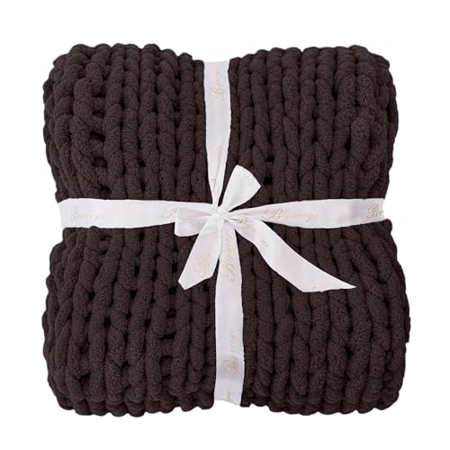 Chunky Knit Throw Blanket for Couch (Chocolate With Purple Tone / 40"x40" (Small Size Throw）)