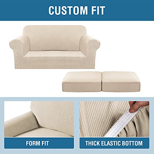 3 Piece Stretch Sofa Covers for 2 Cushion Loveseat Couch Covers for Living Room Sofa Slipcovers (Medium / Natural)