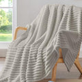 Ribbed Fleece Throw Blanket for Couch (Light Grey / Throw XL(50"x70"))