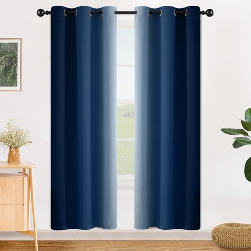 Ombre Blue to Grey White Curtains for Living Room 42Wx72L (42"W x 72"L (Pack of 2) / Blue)