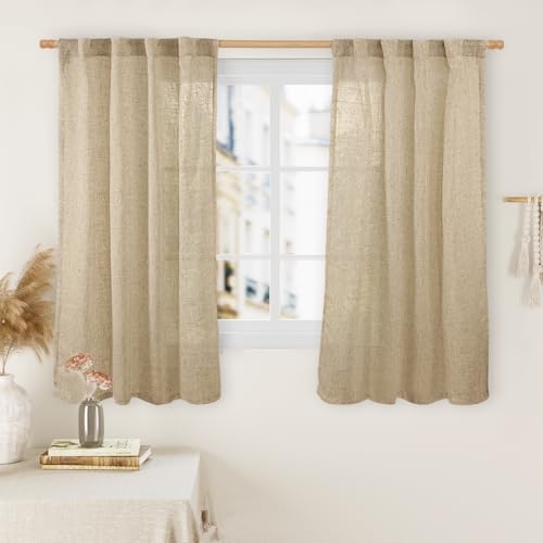 45 Inch Short Window Linen Curtains (Brown / 34"W x 45"L (Pack of 2))