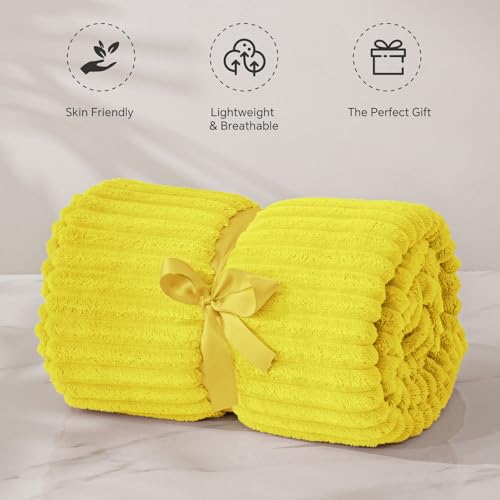 3D Ribbed Jacquard Yellow Fleece Twin Blanket for Bed (Yellow / Twin(60"x80"))
