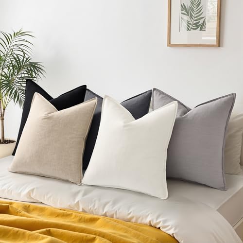 Fall Cream White Linen Throw Pillow Covers 24x24 Set of 2 (Cream White / 24" x 24" (Pack of 2))