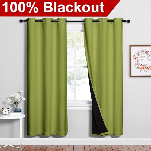 100% Blackout Window Curtain Panels (Fresh Green / 42"W x 72"L (Pack of 2))