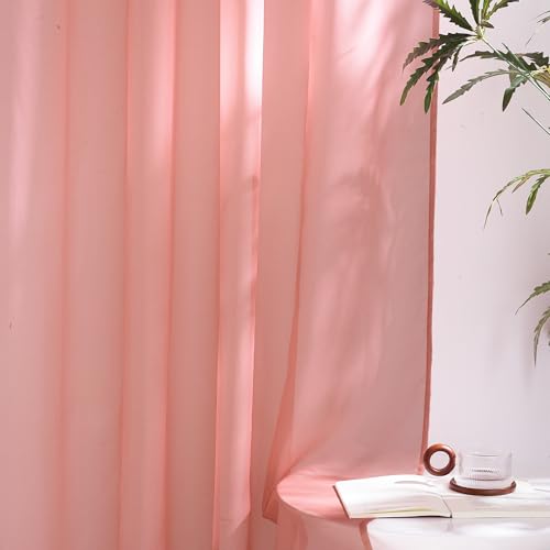 Living Room Coral Pink Sheer Curtains 96 inch Length (Coral Pink / 54"W x 96"L (Pack of 2))