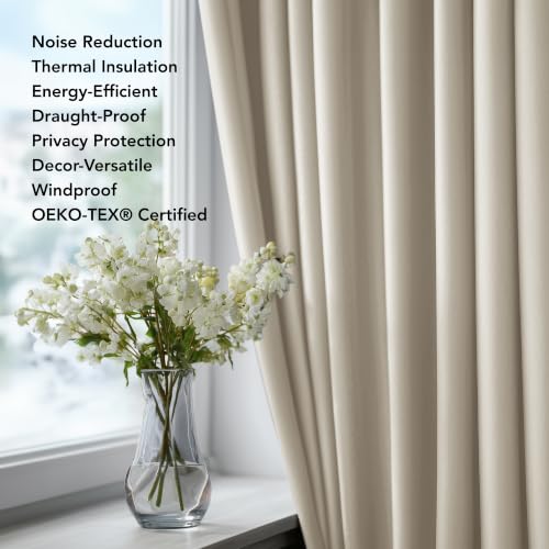 Blackout Curtains for Bedroom 108 Inches Long (Light Beige / 70"W x 108"L (Pack of 2))