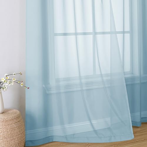 Light Blue Sheer Curtains 96 Inches Long (Sky Blue / 42"W x 96"L (Pack of 2))