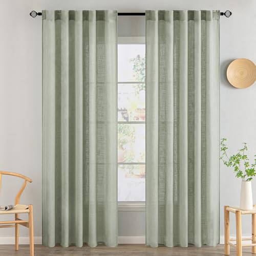 Sage Linen Curtains 52x84 Inch Long for Bedroom Living Room Green (52"W x 84"L (Pack of 2) / Sage)