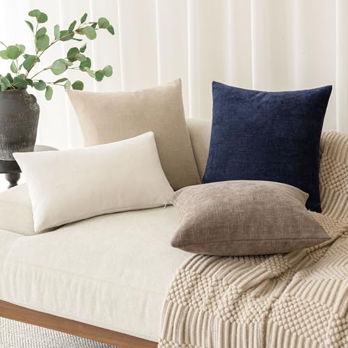 Solid Textured Chenille Throw Pillow Covers 20x20 Inch (20" x 20" (Pack of 2) / Midnight)
