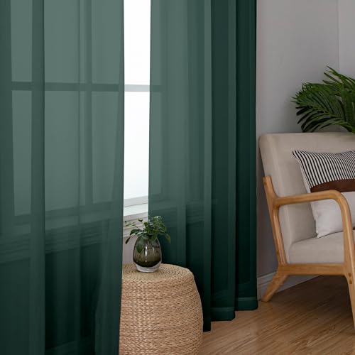 Christmas Sheer Curtains 84 Inches Long (Hunter Green / 42"W x 84"L (Pack of 2))