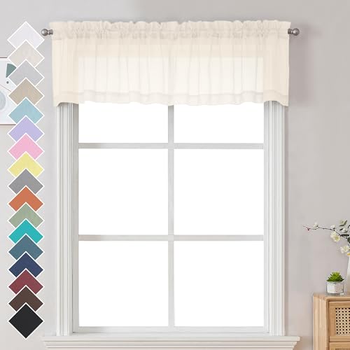 Cream Sheer Valances for Windows 2 Pack (Cream / 42"W x 14"L (Pack of 2))