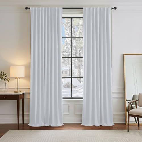 60% Light Blocking Curtains 96 inch Long (Greyish White / 52"W x 96"L (Pack of 2))