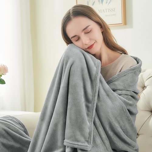 Fleece Blanket Soft Plush Queen Size Bed Blanket Grey 90"x90" (Grey / Queen(90"x90"))