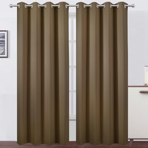 Blackout Curtains 52 x 90 inches Long Brown Curtains Set of 2 Panels Thermal Insulated Room Darkening Curtains for Bedroom (Brown / 52"W x 90"L (Pack of 2))