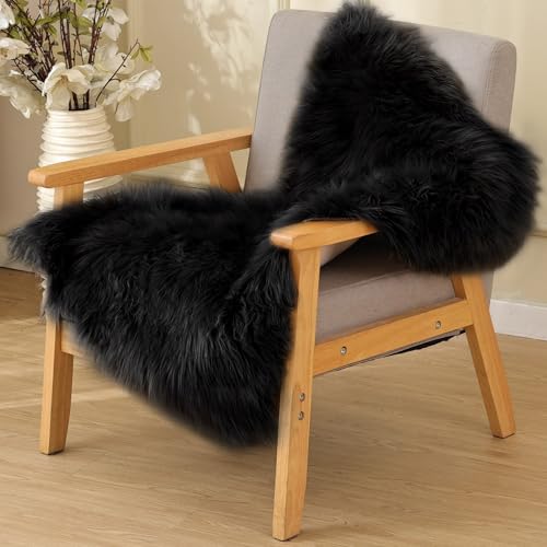 Black Faux Sheepskin Washable Fluffy Fur Area Rugs for Bedroom Small Fuzzy Carpet for Living Room 2x3 Boho Nursery Rug (2' x 3' (Rectangular) / Black)