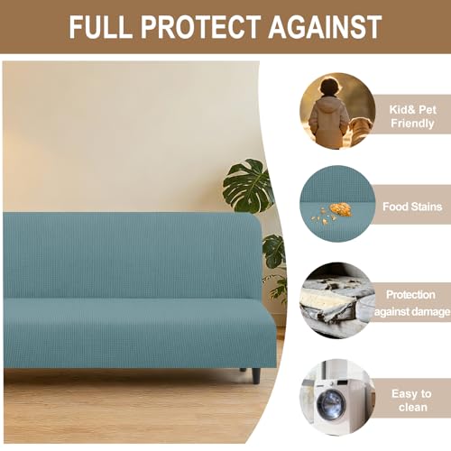 Stretch Futon Cover Armless Bed Slipcover (Light Blue / Futon)