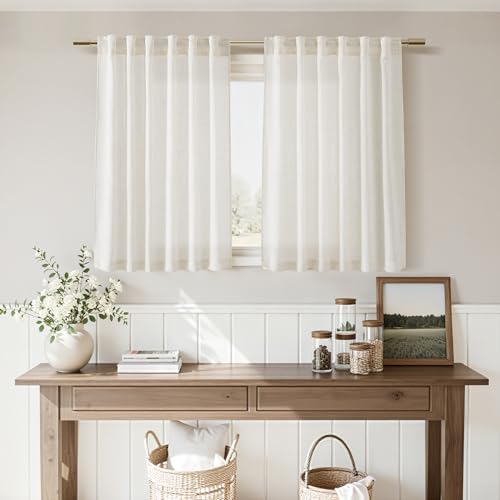 Cafe Linen Curtains 30 Inch Length for Kitchen Windows Over Sink (34"W x 30"L (Pack of 2) / Natural)