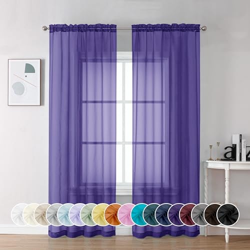 Purple Sheer Curtains 72 Inch Length 2 Panels (Purple / 42"W x 72"L (Pack of 2))