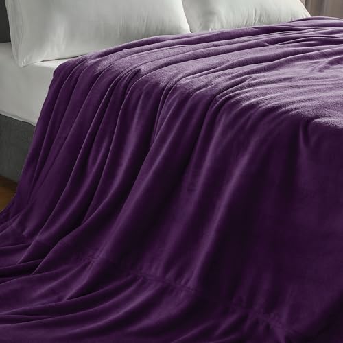 Fleece Blanket Soft Plush Oversized Bed Blanket Purple 120"x120" (Purple / Oversized King(120"x120"))