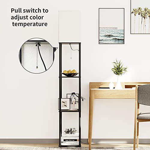 Floor Lamp with Shelves (Black Square / 4-Tier)