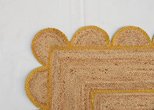 Scallop Pattern Jute Bohemian Area Rug (2'6"x12' (Runner) / Yellow)