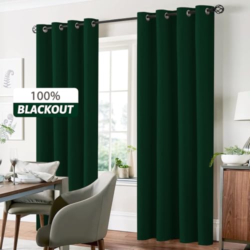 Dark Green Linen Textured Curtains 84 Inches Long for Living Room (Linen Dark Green / 52"W x 84"L (Pack of 2))