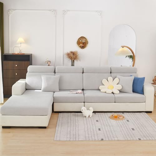 Sofa Covers Couch Covers for Sofa Pet Friendly Couch Cushion Covers Universal Sofa Covers Washable Stretch Slipcovers for Sectional Sofa (Texture Light Gray / Back Cover M)