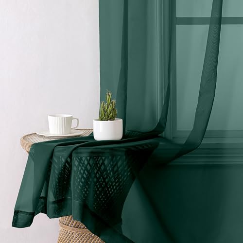 Hunter Green Sheer Curtain Drapes 63 Inch Length 2 Panels for Living Room (40"W x 63"L (Pack of 2) / Hunter Green)