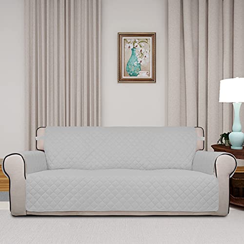 Reversible Quilted Sofa Cover (Large / Light Gray/Ivory)