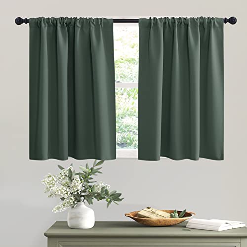 Short Blackout Curtains for Bedroom (Dark Green / 34"W x 48"L (Pack of 2))