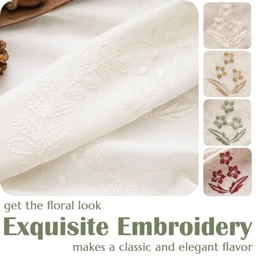 Floral Linen Curtains 96 Inch Farmhouse Back Tab 2 Panels (Off White / 50"W x 96"L (Pack of 2))