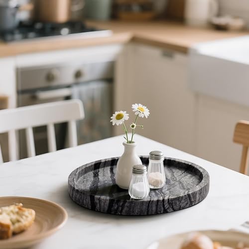 Natural Marble Vanity Tray for Bathroom Bedroom Kitchen Dresser (Natural Black / 9.4")