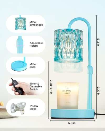 Dimmable Candle Warmer Lamp with Timer (Lake Blue- Glass)