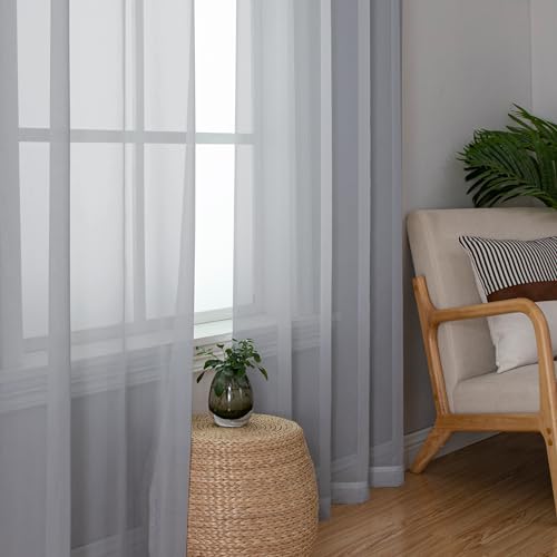 Light Grey Sheer Curtains 90 Inches Long 2 Panels (Light Grey / 42"W x 90"L (Pack of 2))