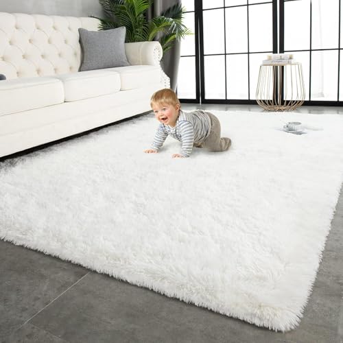 Super Soft Shaggy Rugs Fluffy Carpets 9x11 Feet (9' x 11' (Rectangular) / Cream White)
