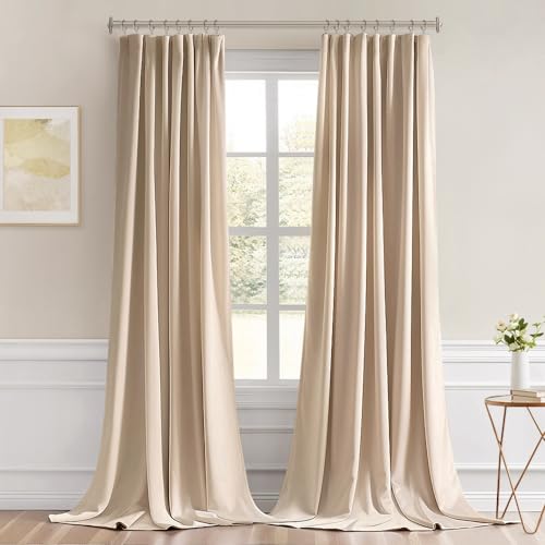 Beige Back Tab Blackout Curtains 52x102 Inch Long 2 Panels Set (Beige / 52"W x 102"L (Pack of 2))