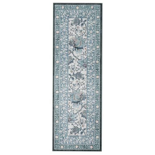 Provence Misty Blue 2x6 Washable Kitchen Runner Rugs Non Slip Vintage Boho Cottage Long Rug for Hallways Bedroom Entryway Bathroom Mat with Rubber Back (Oriental Misty Blue / 2' x 6' (Runner))
