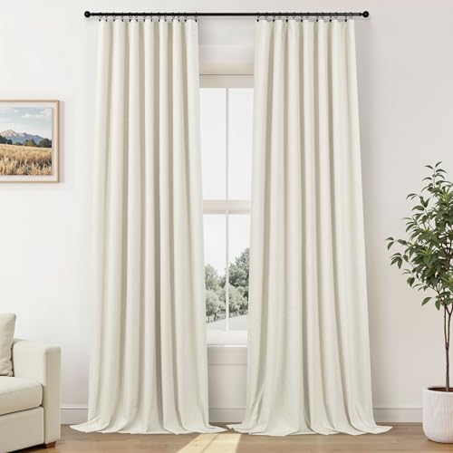 Extra Wide 70 Inch Blackout Curtains & Drapes 108 Inch Long 2 Panel for Sliding Glass Doors Modern Farmhouse Linen Blend Heavy Floor to Ceiling Large Window Bedroom Drape 70x108 Length Cream Off White (Natural / 70"W x 108"L (Pack of 2))