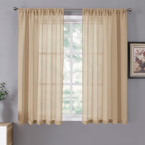 Sheer Curtains Linen Textured Bedroom Curtain Sheers Light Filtering Rod Pocket Voile Curtains for Living Room (54"W x 63"L (Pack of 2) / Beige)
