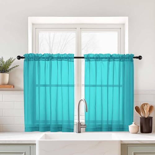 Turquoise Small Sheer Curtains 2 Panels Set (42"W x 36"L (Pack of 2) / Turquoise)