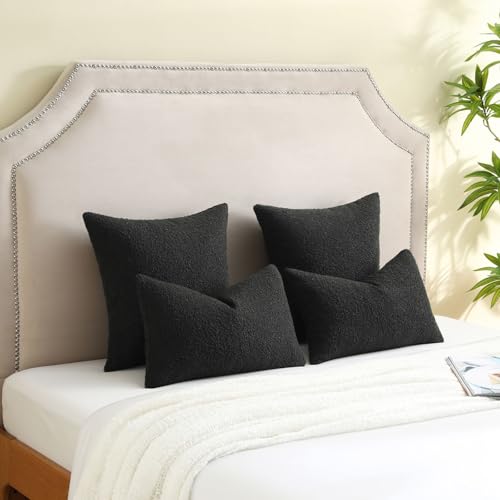Pack of 2 Boucle Textured Throw Pillow Covers 24x24 Inch (Black / 24" x 24" (Pack of 2))