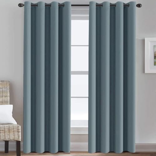 Blackout Curtain for Living Room Thermal Insulated Window Treatment Curtain Extra Long 108 inch Length Energy Saving Solid Grommet Top Blackout Drape (52"W x 108"L (Pack of 1) / Stone Blue)