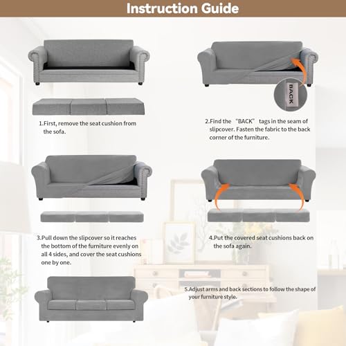 4 Piece Couch Cover for Sofa Velvet Sofa Cover Washable (Large / Silver Grey)