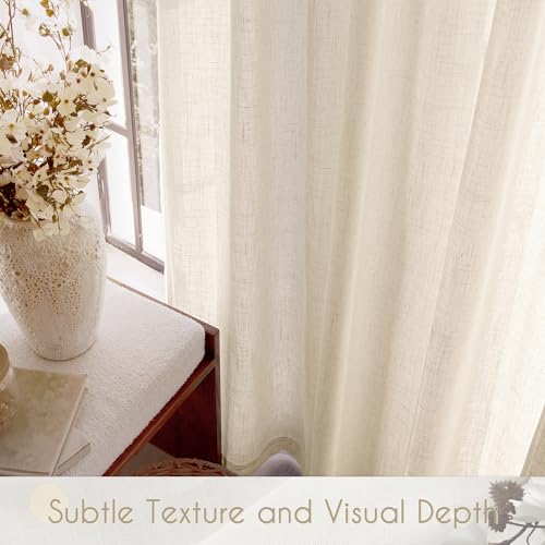 Apricot Linen Curtain 120 inch Length 2 Panels Set Back Tab Light Filtering Living Room Curtain Drapes Home Office Modern Minimalist Decor Farmhouse Boho Neutral Cream Semi Sheer Curtain 120 inch Long (Apricot / 52"W x 120"L (Pack of 2))