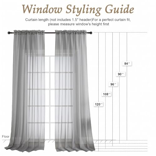 Charcoal Grey Sheer Curtains 120 Inches Long 2 Panels Set (Charcoal Grey / 59"W x 120"L (Pack of 2))