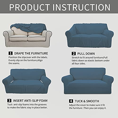 Stretch Oversized Chair Slipcover with Arm Washable Bluestone (Small-XL Chair / Bluestone)