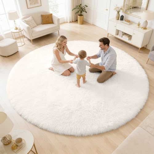 Ivory Round Rugs for Bedroom (8 Ft Round / Ivory)