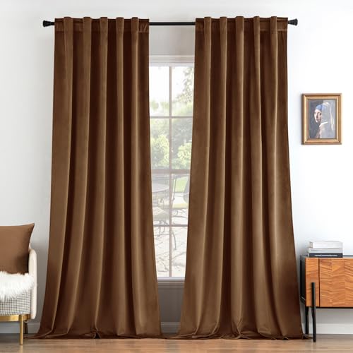 Velvet Curtains 52x84 inches 2 Panels Brown Blackout Curtains (Brown / 52"W x 84"L (Pack of 2))