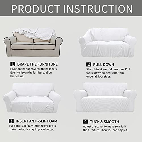 Stretch Oversized Loveseat Couch Covers Washable Snow White (Medium-XL Loveseat / Snow White)