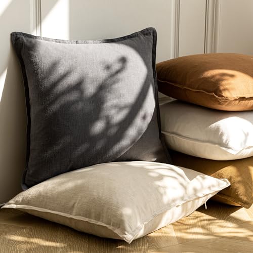 Decorative Linen Lumbar Throw Pillow Covers 12x20 Inch Grey (20" x 12" (Pack of 2) / Grey)